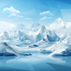 ポリゴン風景　雪山　Polygon scenery Snow mountain