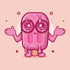 cool pink popsicle ice cream character mascot with confused gesture isolated cartoon in flat style design