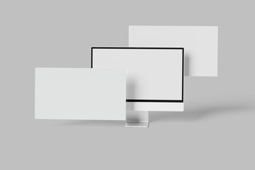 
Modern computer monitor mockup with blank wireframing pages. Concept for showcasing web-design projects.
