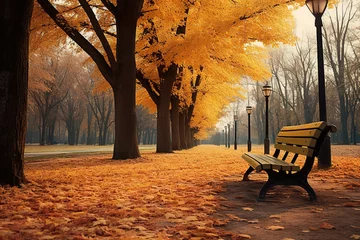Deurstickers Park benches at Public Park in autumn © arhendrix