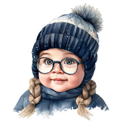 Cute adorable little snow boy character watercolor clipart, boy wear winter cloths transparent background png