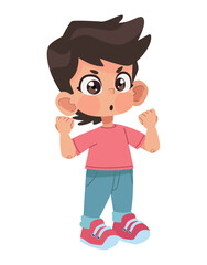 cute cartoon boy standing, icon isolated