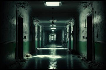 A Haunting Ward in an Abandoned Psychiatric Hospital - obrazy, fototapety, plakaty