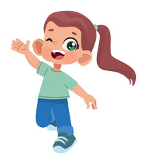 happy cute girl with long hair icon