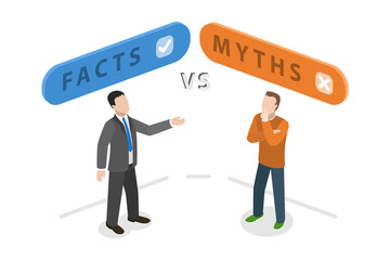 3D Isometric Flat  Conceptual Illustration of Fact Vs Myth, Fact-checking or Comparing Evidences