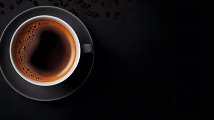 Obraz na płótnie Canvas cup hot coffee with coffee bean on black background