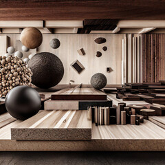 Abstract Composition of 3d Objects and Natural Textures · Warm Autumnal Color Tone · Backdrop for Design Presentation