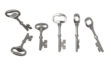 Vintage key antique door key isolated or vintage key from various angles. png transparency