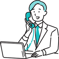 電話対応をする若いビジネスマンのイラスト素材