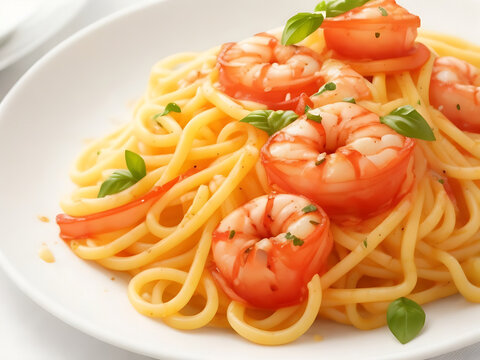A plate of Pasta spaghetti with shrimp tomato