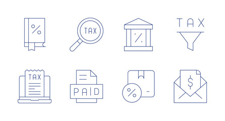 Tax icons. editable stroke. Containing search, paid, tax, customs, bank.