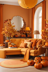 Fall home decor in pastel orange and yellow palette_