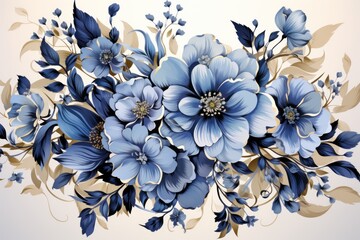 Botanical Elegance: Blue Abstract Foliage Illustration on a Background Canvas. Generative AI