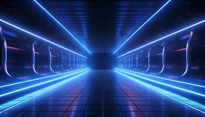 Sci Fi Modern Dark Led Tubes Neon Glowing Blue Tunnel Corridor Illustration