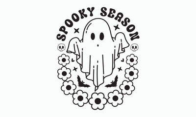 Spooky season svg, halloween svg design bundle, Retro halloween svg, happy halloween vector, pumpkin, witch, spooky, ghost, funny halloween t-shirt quotes Bundle, Cut File Cricut, Silhouette 