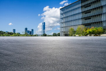 Asphalt road and urban building background