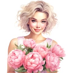 woman with pink peony