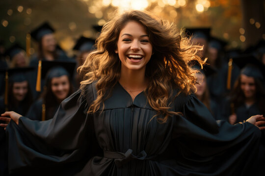 girl, beautiful light skinned teenager, a 12th grade senior in gradutation cap and gown.