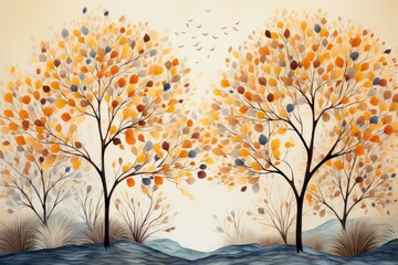 Naklejka na ściany i meble Botanical Elegance: Autumn leaves Abstract Foliage Illustration on a Background Canvas. Generative AI