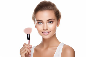 Model young cosmetics women female portrait skin makeup brush person powder face beauty