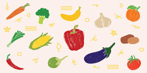some vegetable stickers such as peppers, eggplants, tomatoes.