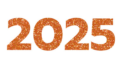 2025 Orange glitter symbol on transparent background. 2025 YEAR. Design for decorating, background, wallpaper, illustration.