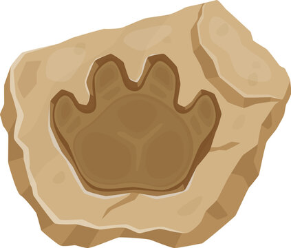 dinosaur footprint in stone, brown, cartoon style clip art preview
