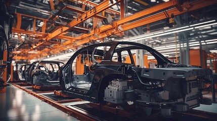 Robot arm on the automobile line production by AI generate. - obrazy, fototapety, plakaty