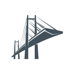 Bridge construction icon, vector city architecture and urban travel. Modern building silhouette of suspension bridge, road or highway overpass with towers and cables, transport infrastructure object