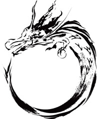 墨で描いたようなアートな和風の龍の装飾イラスト