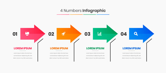 Vector Business Infographic Presentation Template with Abstract Design, 4 Numbers and Icons