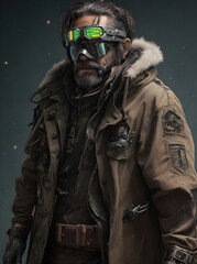Naklejka premium portrait of a ciberpunk person in winter clothes