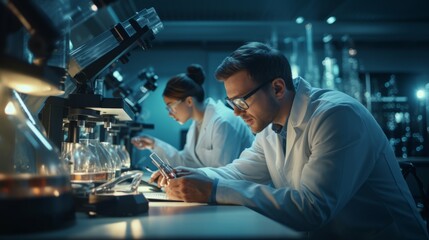 Scientists working in modern laboratory by AI generate.