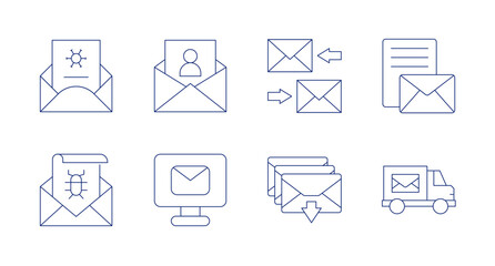Mail icons. editable stroke. Containing email, emails, inbox, mail, mail truck, spam, test results.