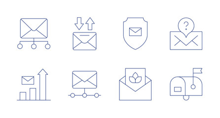 Mail icons. editable stroke. Containing email, emails, invitation, mail, mailbox, stats, web mail.