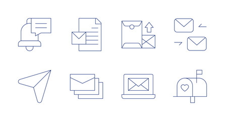 Mail icons. editable stroke. Containing email, envelope, laptop, mail, mailbox, notification, send.