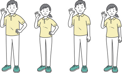 OKポーズをする介護士男女斜め