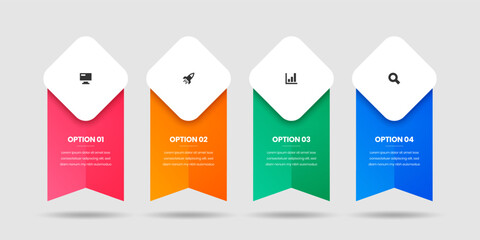 Vector Business Infographic Presentation Template with Abstract Design, 4 Options and Icons