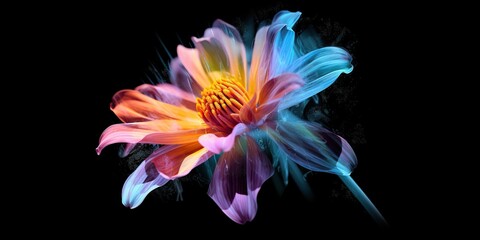 Fototapeta premium Floral vintage card with flowers, peony, tulips, lilies, black background