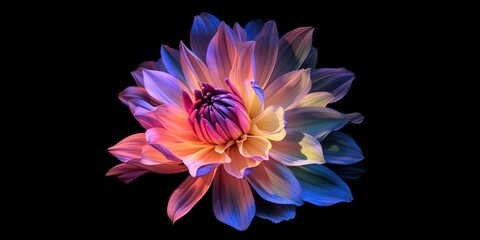 Floral vintage card with flowers, peony, tulips, lilies, black background