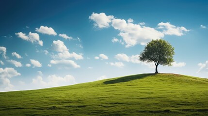 Fototapeta na wymiar Beautiful Scenery Of A Single Tree On A Green Hill Wallpaper
