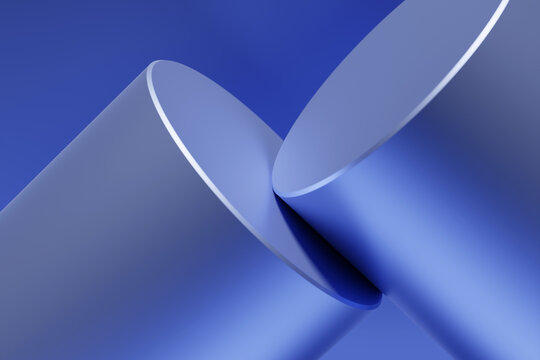3d illustration of blue  tubes. Set of shapes on monocrome background, pattern. Geometry  background