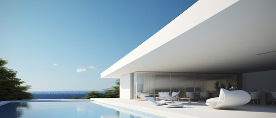 Fototapeta na wymiar Luxury pool view house, hotel and resort by generative AI illustration.