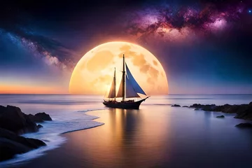 Deurstickers sailboat at sunset © faxi art