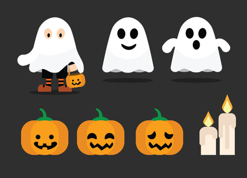 Enchanting Halloween Vector: Pumpkin, Ghost, Witch, and Spider in Isolated Illustration