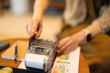 Stylish young women shop online using cards, bitcoin. Enjoy loyalty discounts coupons, fast shipping