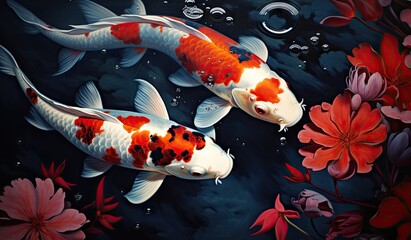 Koi fishes swimming in a koi fish pond created with AI