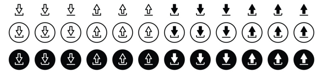 Download and upload icon buttons set. Download and upload icon. Files download and upload icons symbol in line and flat style on white background. Vector illustration