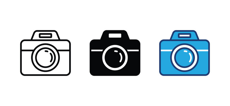 Camera icon set. Photo camera thin line and flat icon symbol for apps and websites. Vector illustration
