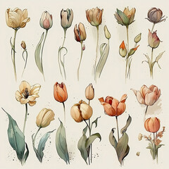 A Collection of Tulips Loose Watercolor Illustration